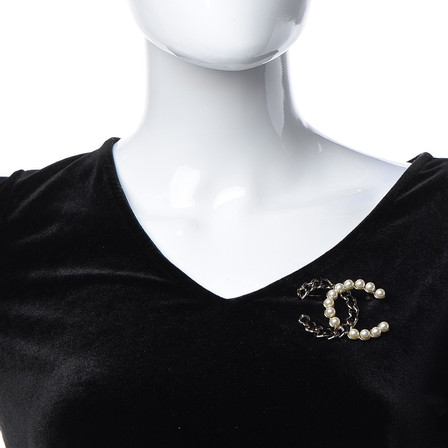 Chanel Lambskin Pearl CC Chain Brooch Black Gold 2 of 5