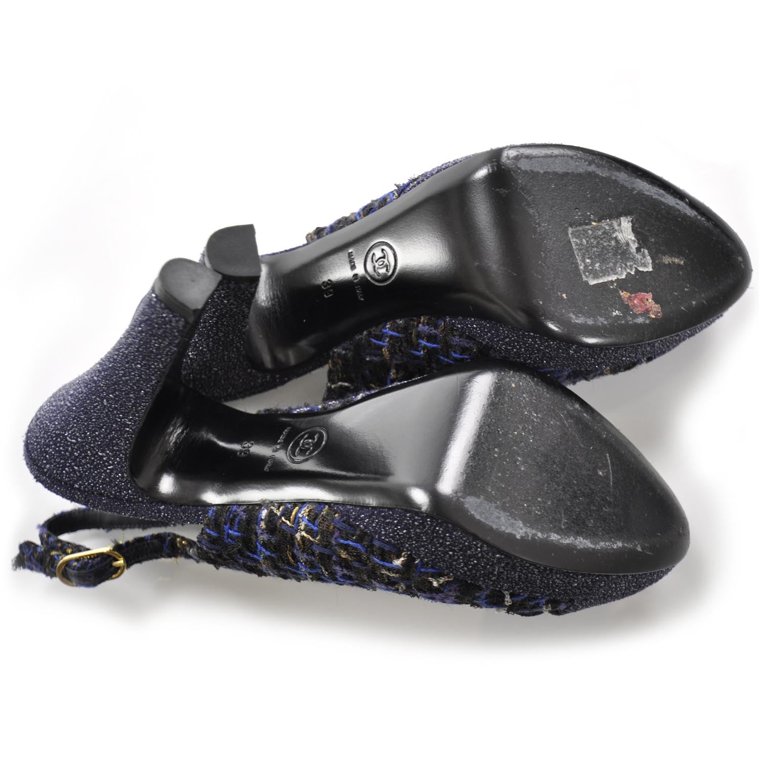 Chanel Tweed and Glitter Spectator Slingback Heels 39 4 of 5