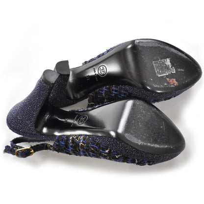 Chanel Tweed and Glitter Spectator Slingback Heels 39 4 of 5