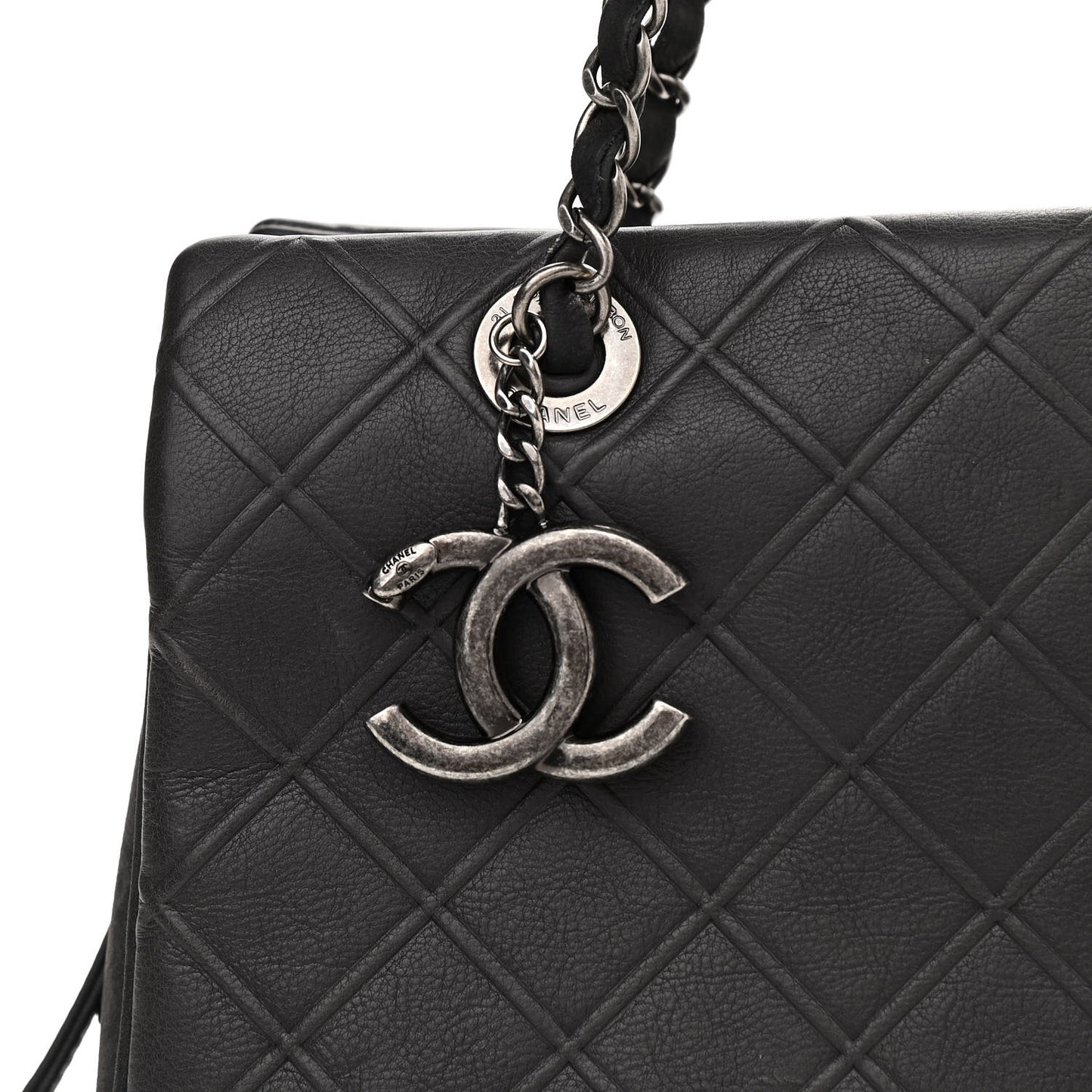 Calfskin Diamond Embossed Large CC Zip Shopping Tote Grey