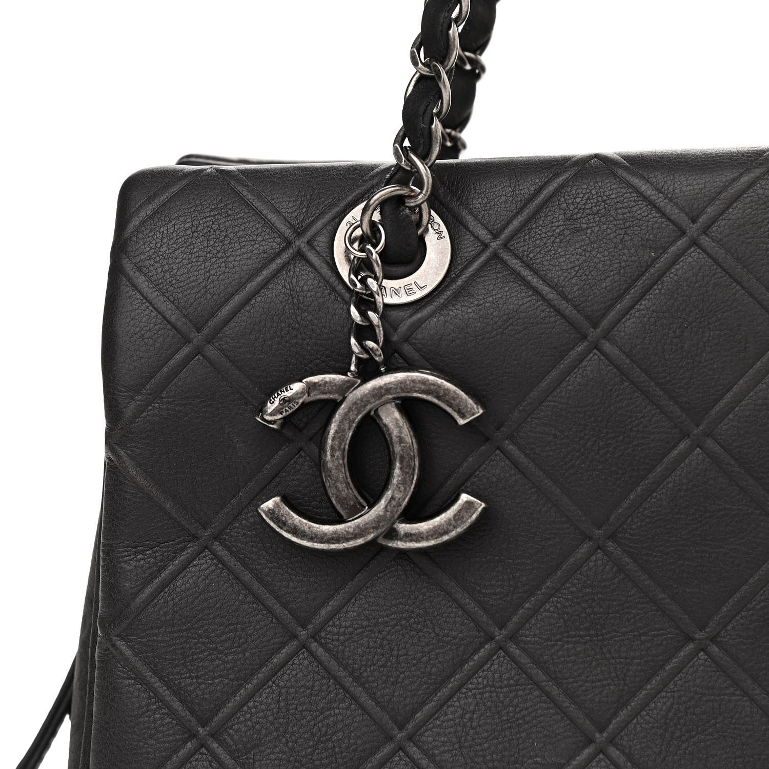 Chanel Calfskin Diamond Embossed Large CC Zip Shopping Tote Grey 8 of 12