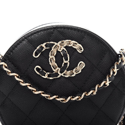 Chanel Caviar Quilted French New Wave Round Clutch With Chain Black 10 of 11
