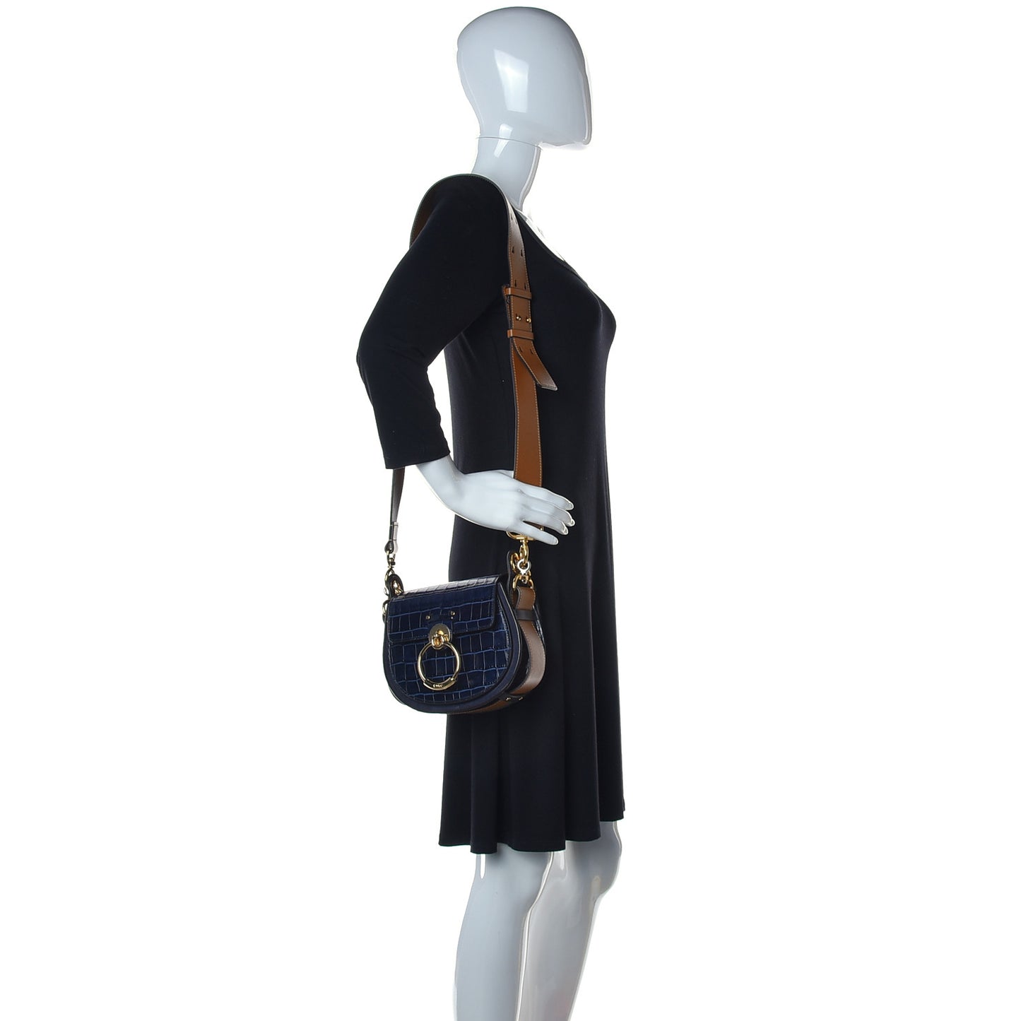 Calfskin Crocodile Embossed Small Tess Bag Full Blue