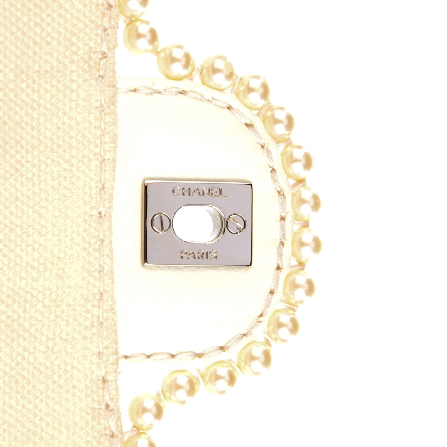 Chanel Canvas Quilted Pearl Trim Medium Flap Beige 5 of 8