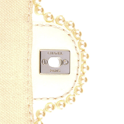Chanel Canvas Quilted Pearl Trim Medium Flap Beige 5 of 8