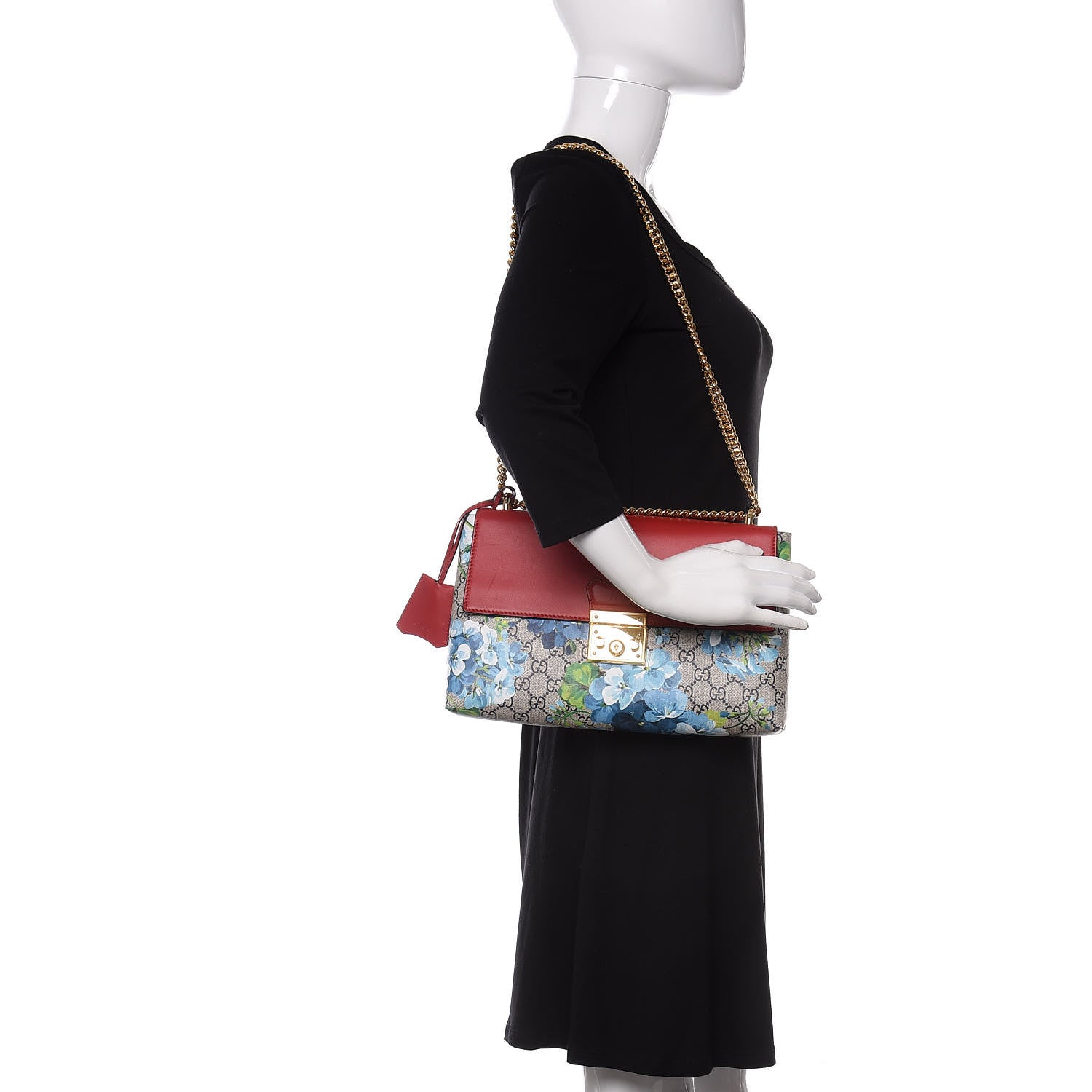 Gucci GG Supreme Monogram Blooms Calfskin Medium Padlock Shoulder Bag Beige Blue Navy Hibiscus Red 2 of 8