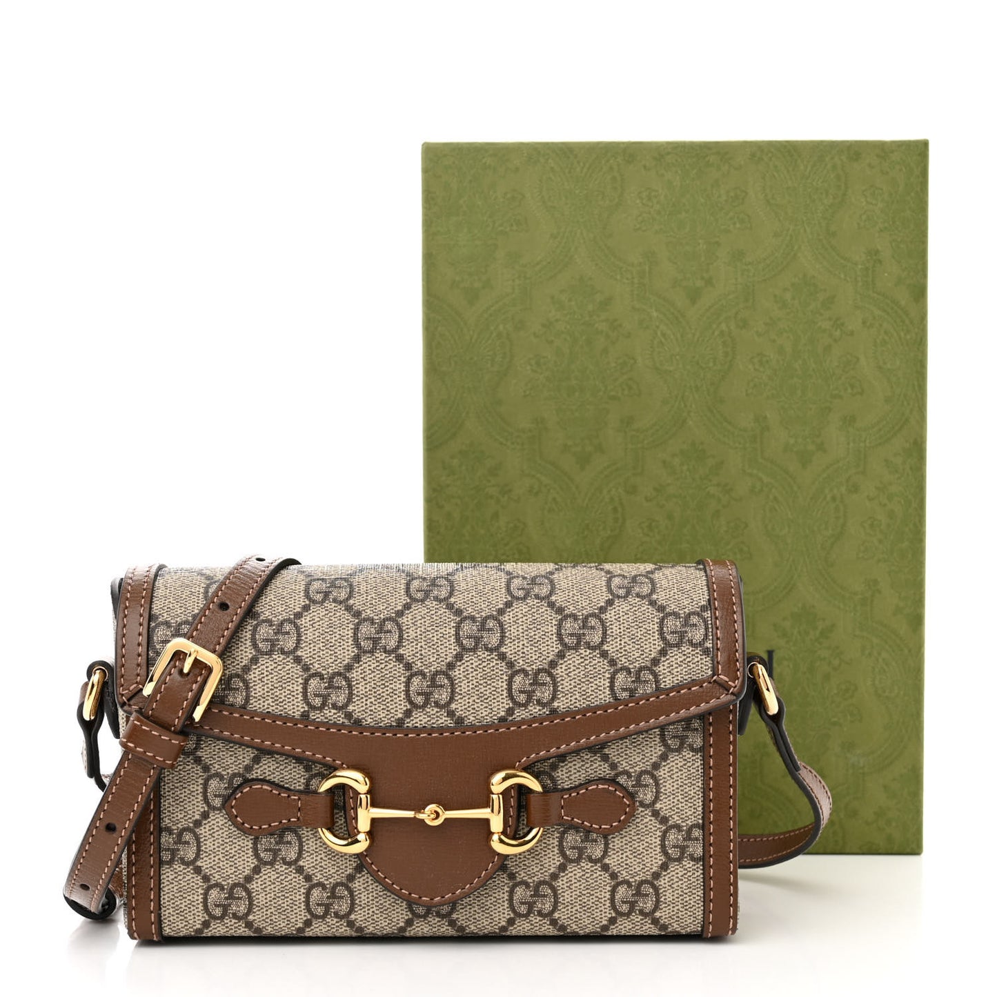 GG Supreme Monogram Mini Horsebit 1955 Shoulder Bag Beige Brown Sugar
