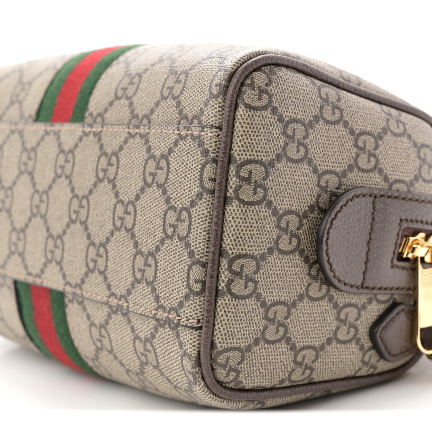 Gucci GG Supreme Monogram Textured Dollar Calfskin Web Mini Ophidia Top Handle Bag Beige Ebony New Acero 10 of 11