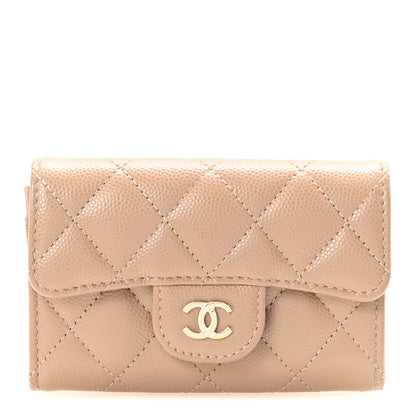 Chanel Caviar Quilted Flap Card Holder Wallet Dark Beige 1 of 8
