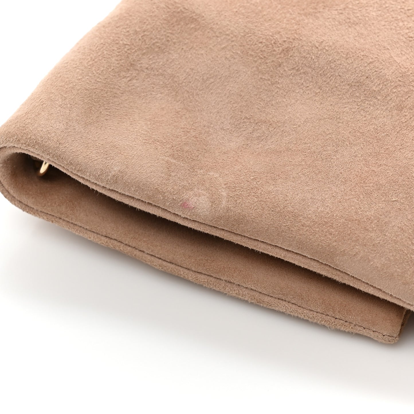 Suede Crystal Chandra Chain Clutch Beige