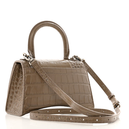 Balenciaga Shiny Calfskin Crocodile Embossed Hourglass Top Handle Bag XS Mink Grey 2 of 13