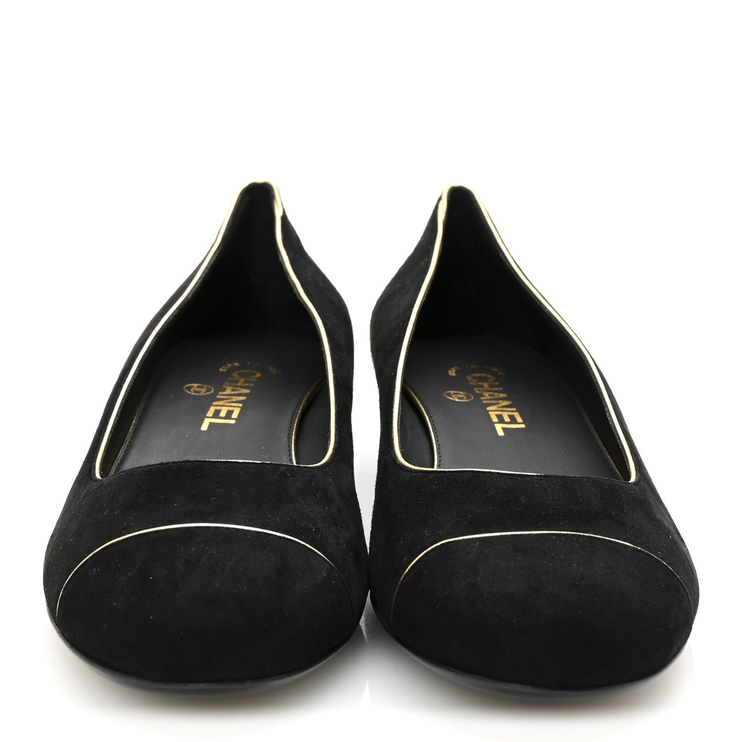 Suede Studded Cap Toe Low Heel Pumps 40 Black Gold