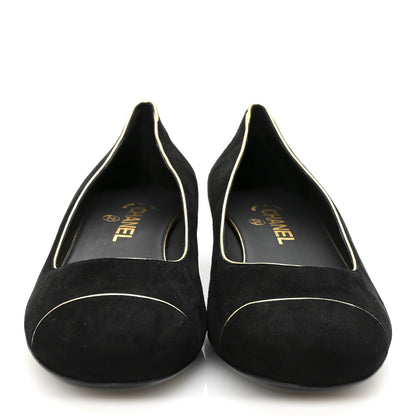 Chanel Suede Studded Cap Toe Low Heel Pumps 40 Black Gold 3 of 9