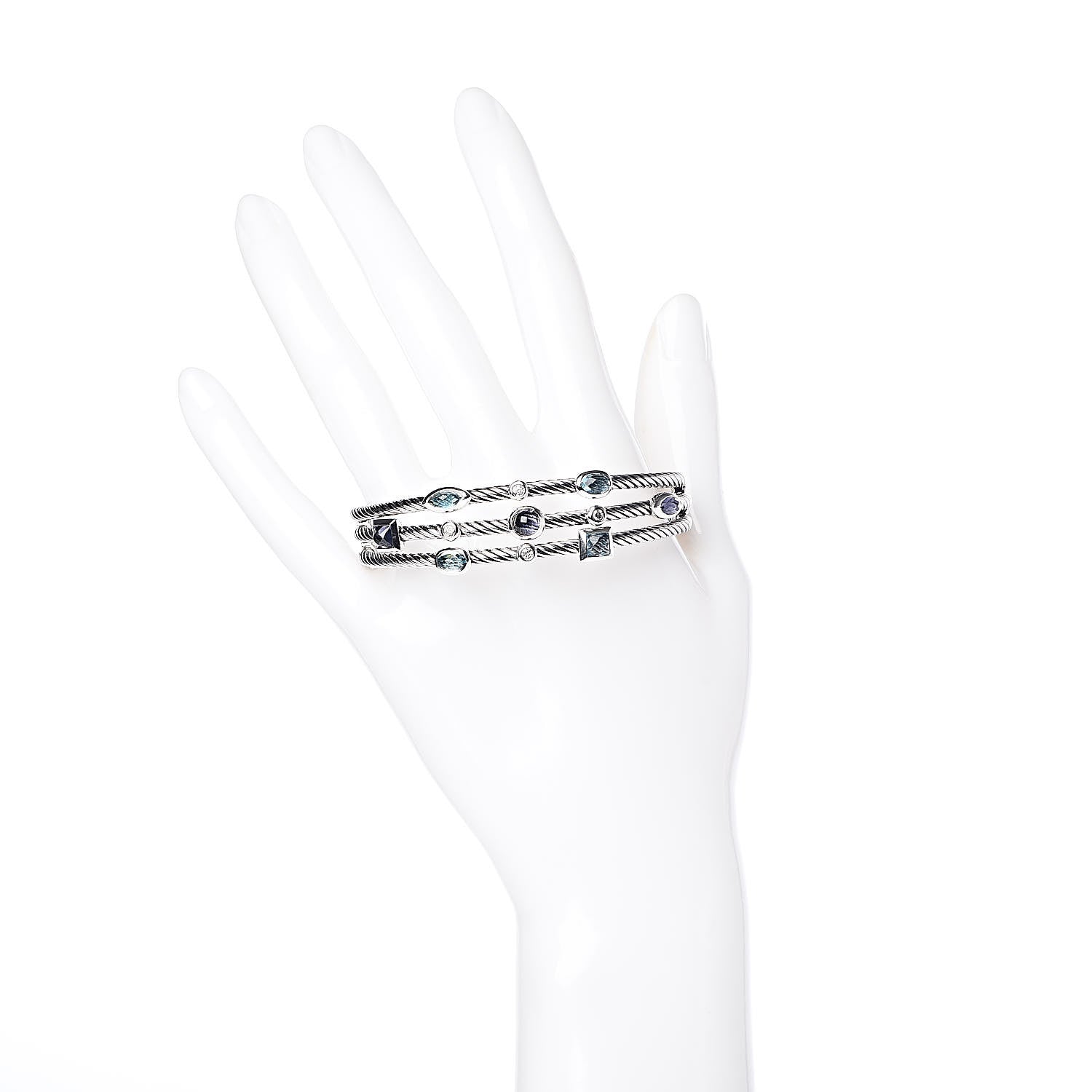 David Yurman Sterling Silver Blue Topaz Hampton Blue Topaz Iolite Diamond Three Row Confetti Cuff Bracelet 2 of 4