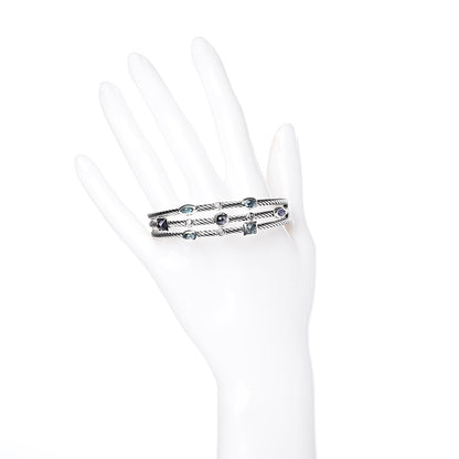David Yurman Sterling Silver Blue Topaz Hampton Blue Topaz Iolite Diamond Three Row Confetti Cuff Bracelet 2 of 4