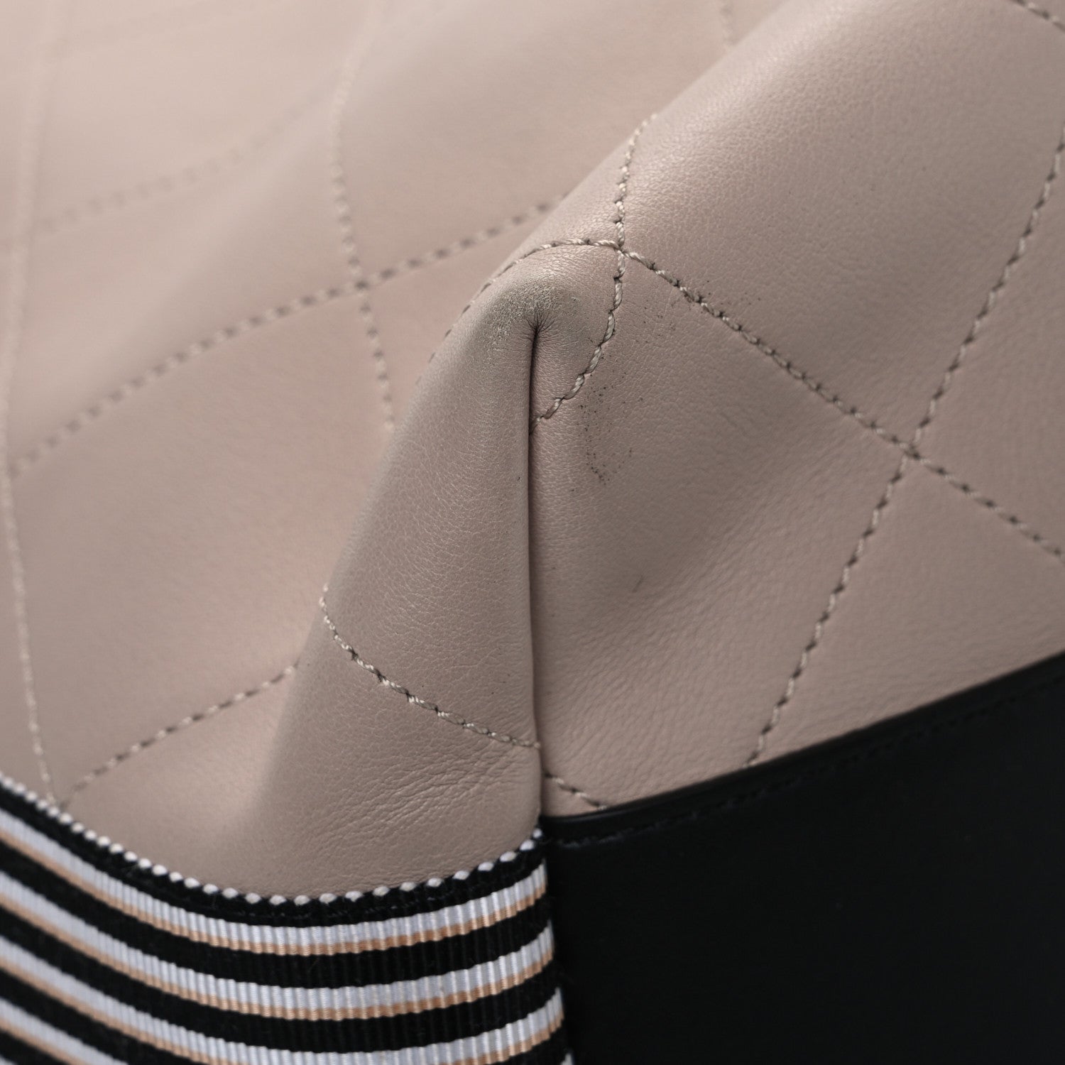 Chanel Calfskin Stitched Large Stripe Hobo Beige Black 12 of 13