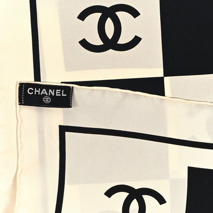 Chanel Silk CC Checkered Square Scarf Black Ecru 3 of 3