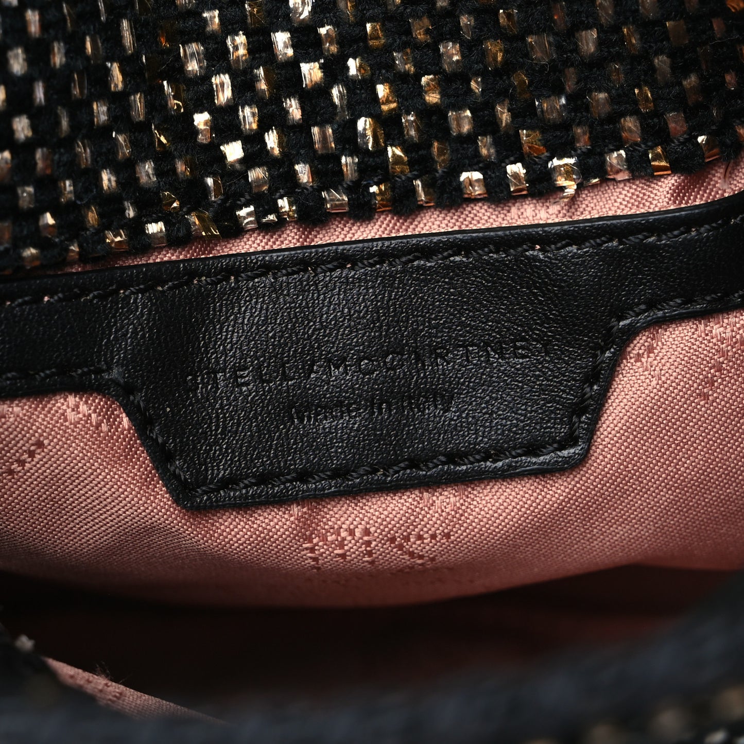 Metallic Woven Raffia Tiny Fold Over Falabella Black Gold