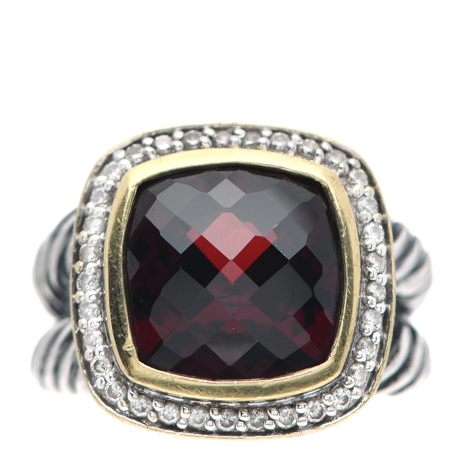 David Yurman Sterling Silver 18K Yellow Gold Diamond Garnet 11mm Albion Ring 52 6 1 of 4