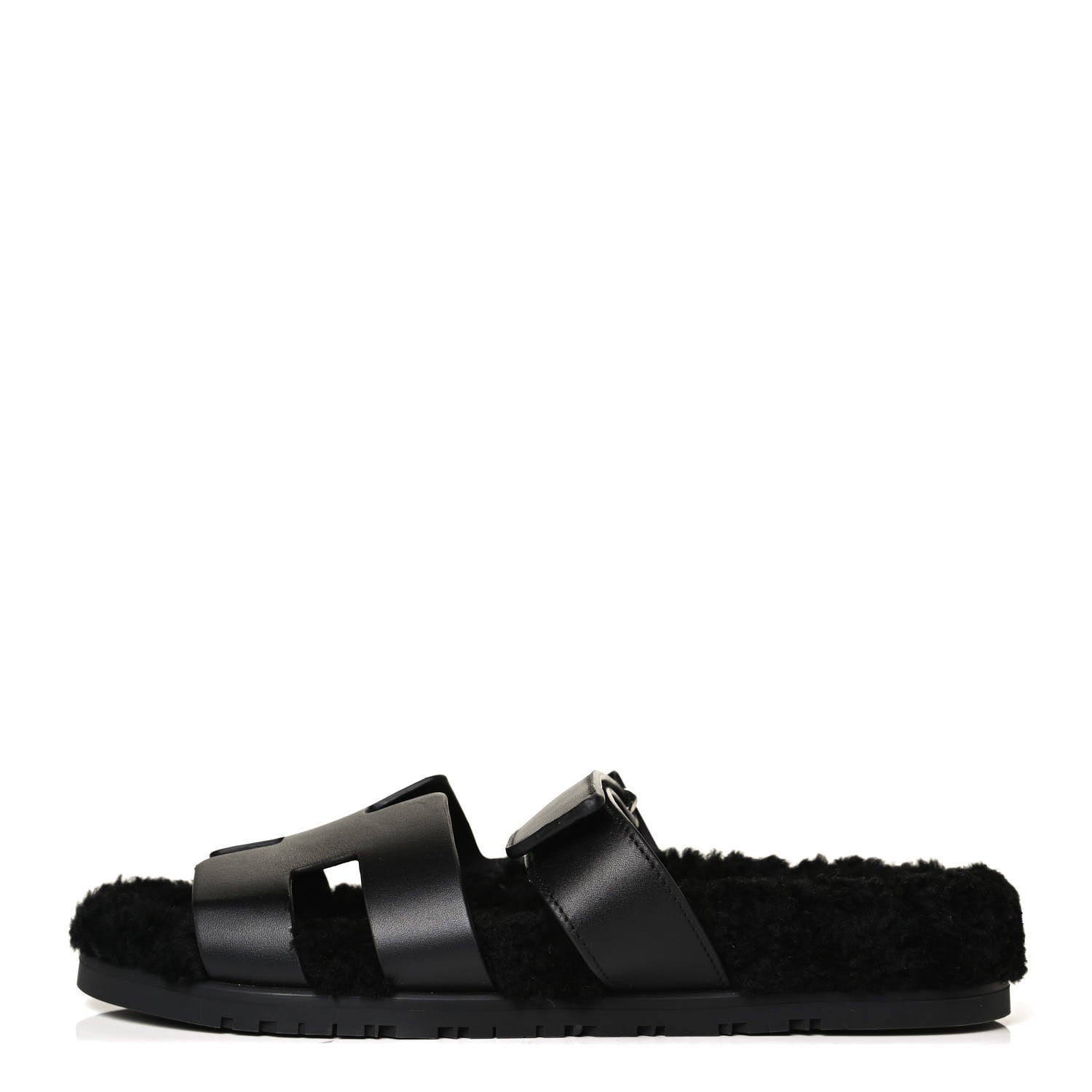 Hermes Calfskin Woolskin Womens Chypre Sandals 40 Black 1 of 8
