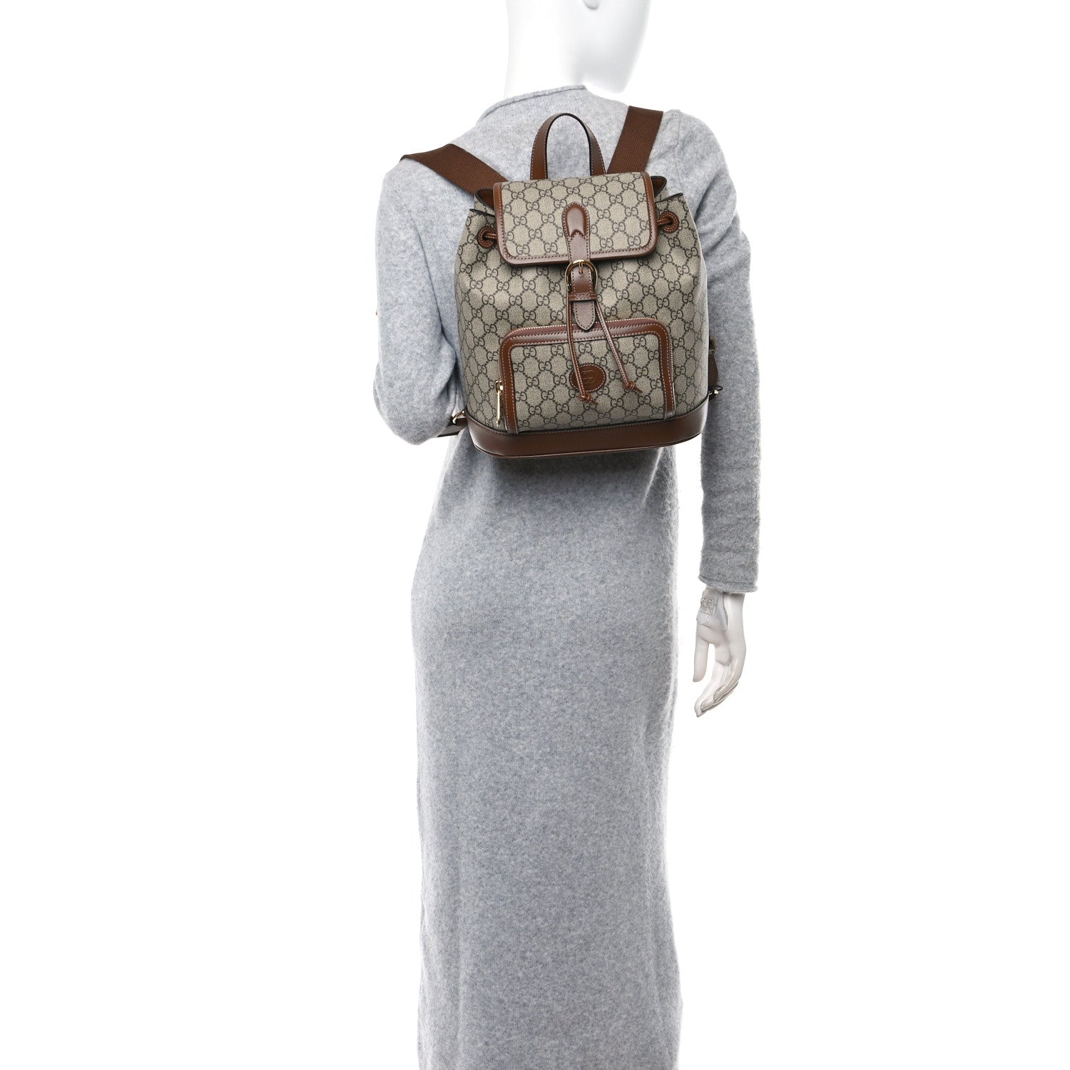 Gucci GG Supreme Monogram Azalea Calfskin Retro Interlocking G Buckle Backpack Beige Ebony Brown Sugar 2 of 10