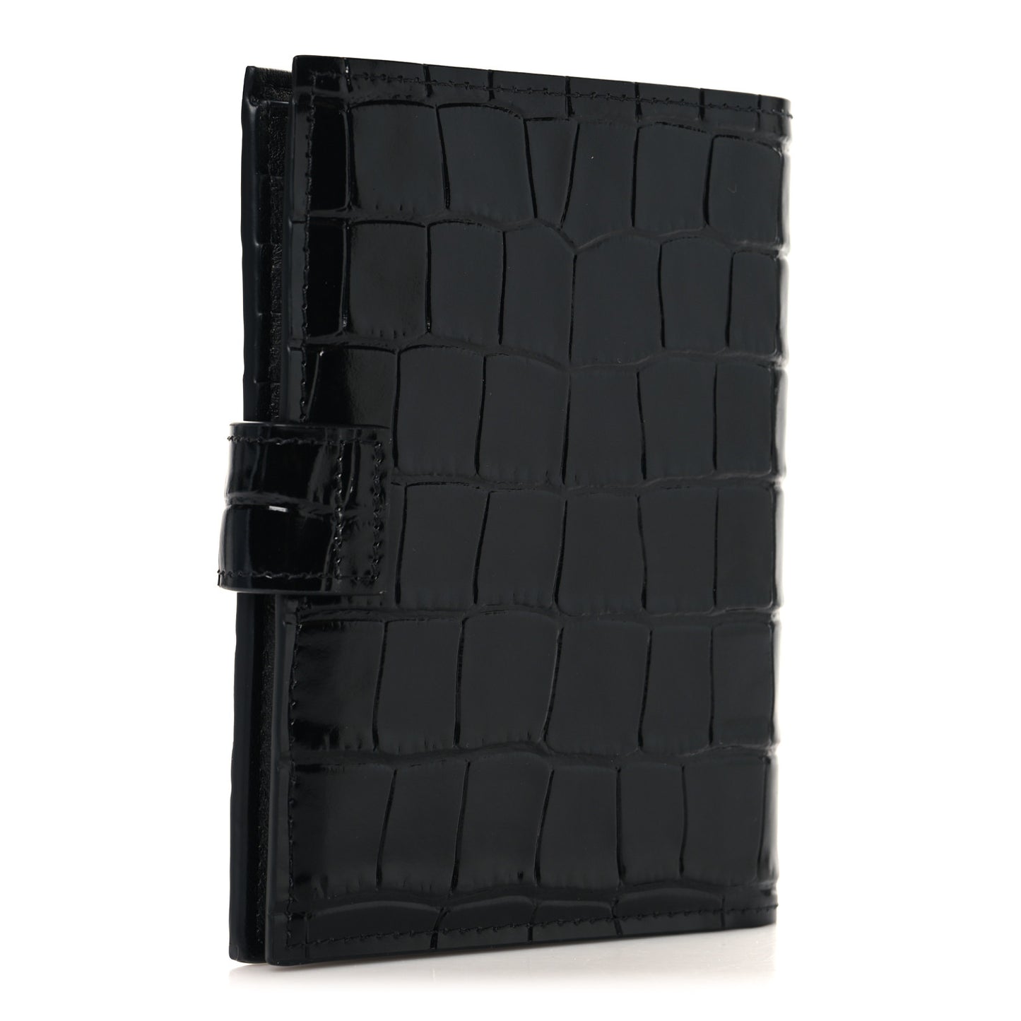 Calfskin Crocodile Embossed Crococo Passport Holder Black