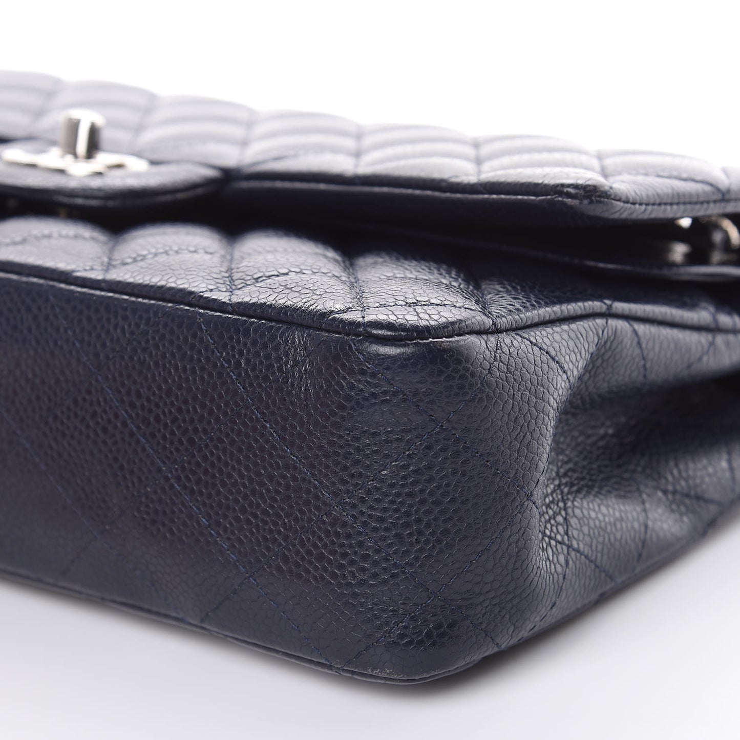 Caviar Quilted Medium Double Flap Dark Blue