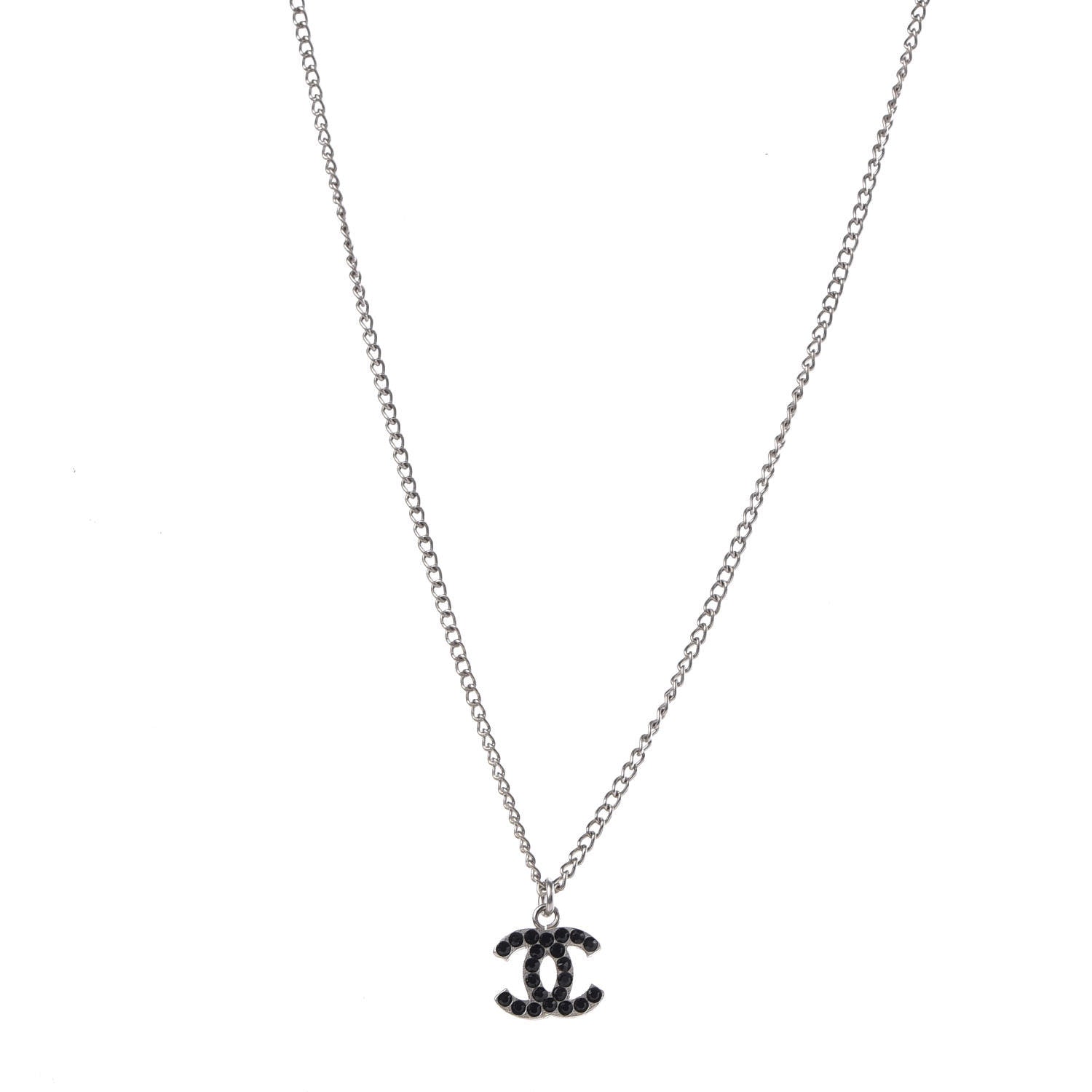 Chanel Crystal CC Necklace Silver Black 1 of 5