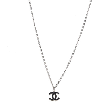 Chanel Crystal CC Necklace Silver Black 1 of 5