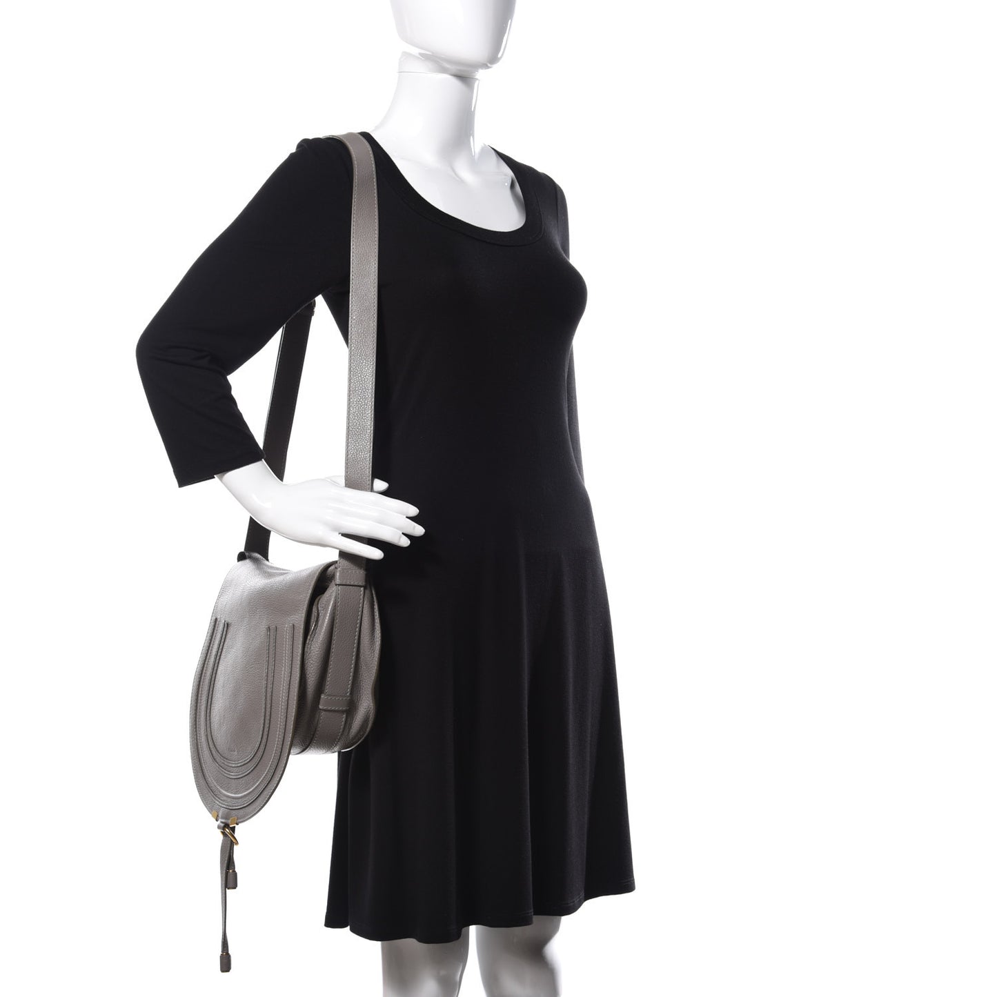 Calfskin Medium Marcie Round Crossbody Bag Cashmere Grey