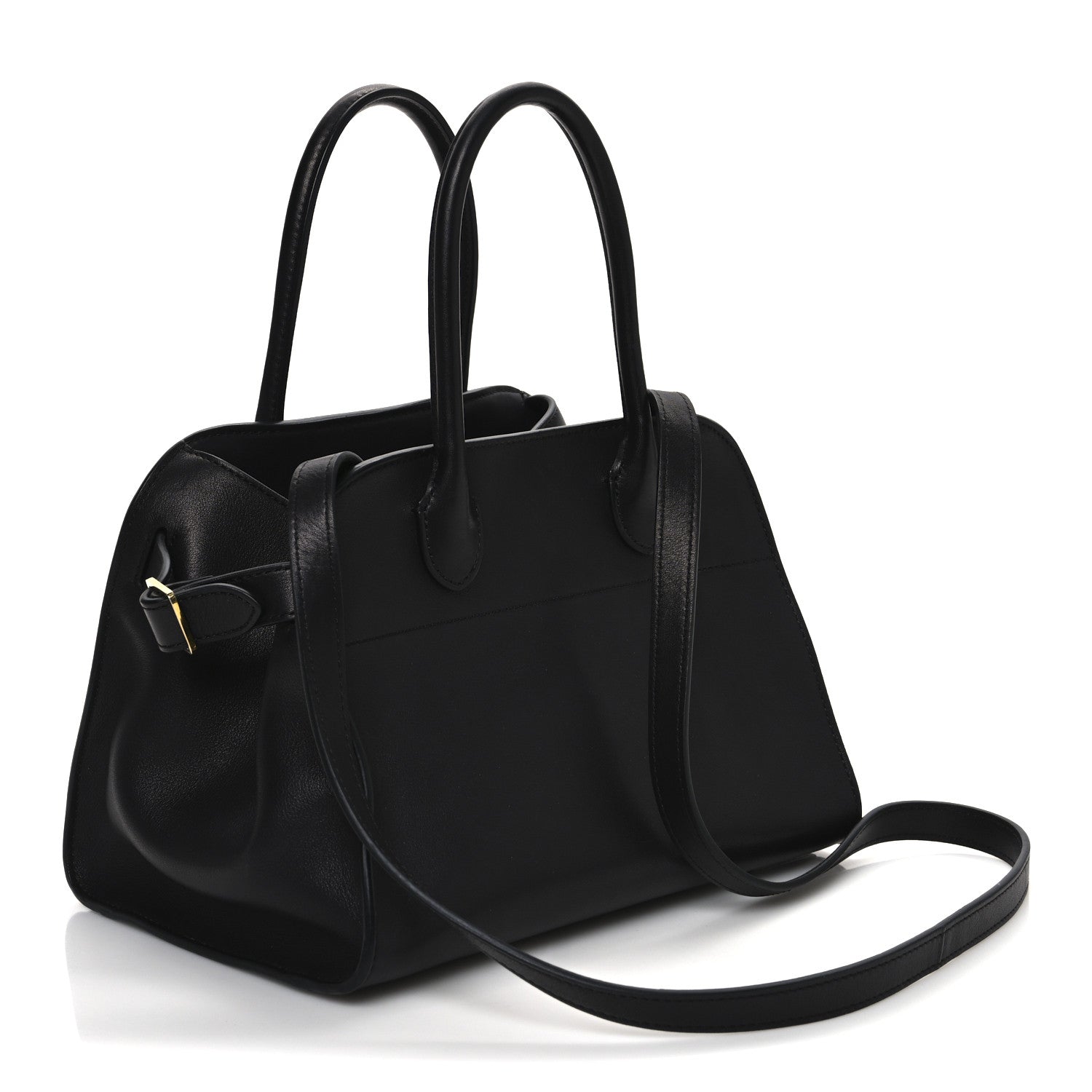 The Row Polished Saddle Calfskin Soft Margaux 10 Bag Black 3 of 13