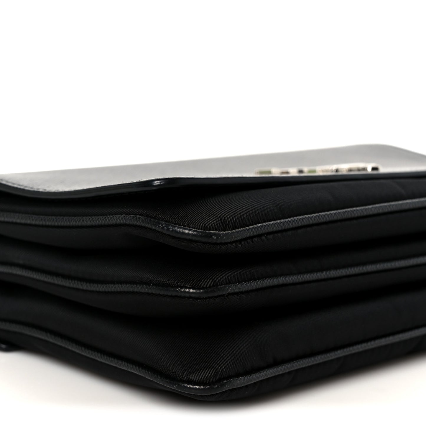 Saffiano Tessuto Nylon Chain Shoulder Bag Black