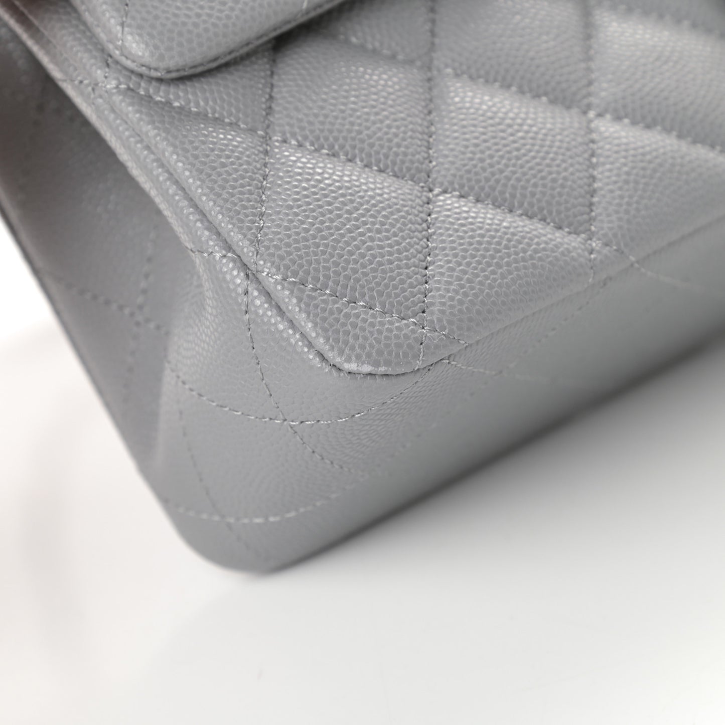 Caviar Quilted Medium Double Flap Grey