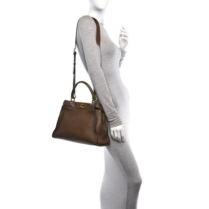 Fendi Vitello Seta Fabric Jacquard Pequin Medium Peekaboo Iconic Satchel  Foresta Tobacco 2 of 10