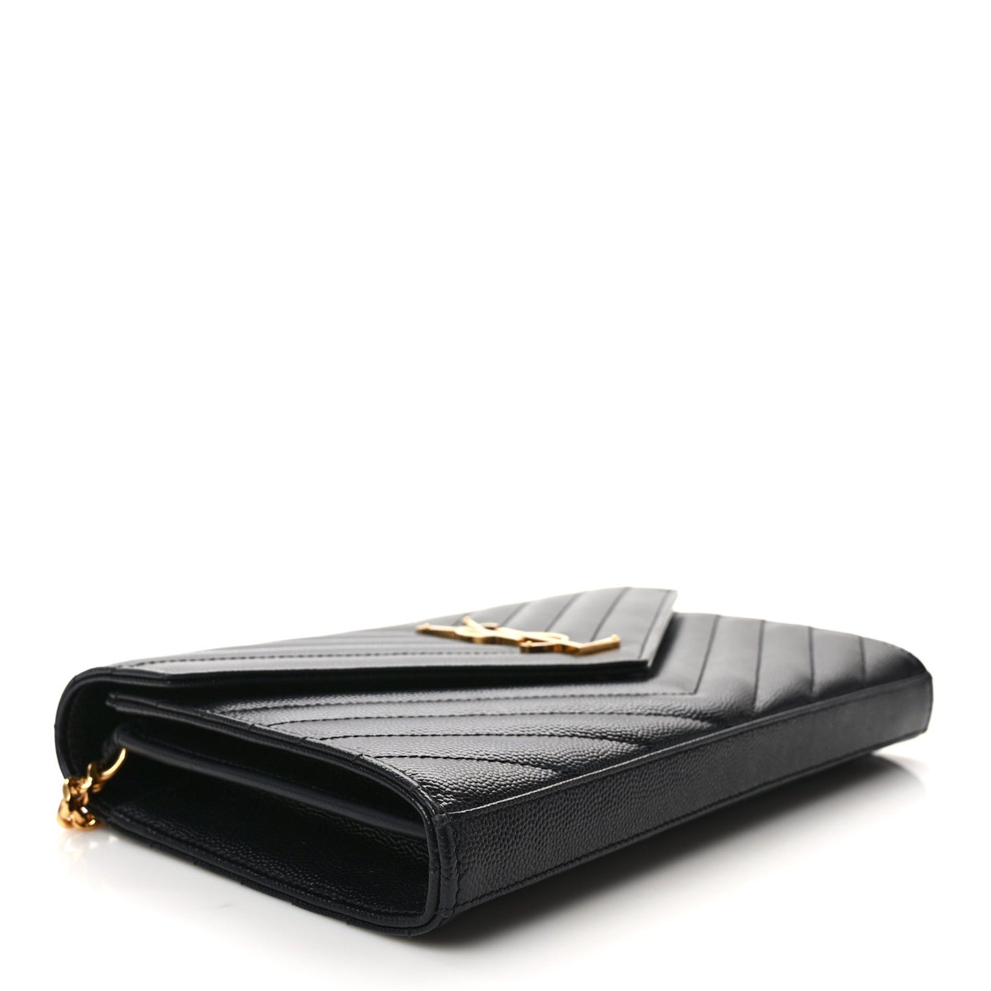 Grain De Poudre Matelasse Chevron Monogram Chain Wallet Black