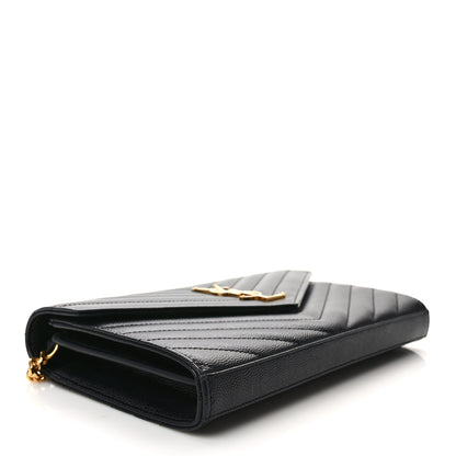 Saint Laurent Grain De Poudre Matelasse Chevron Monogram Chain Wallet Black 4 of 12