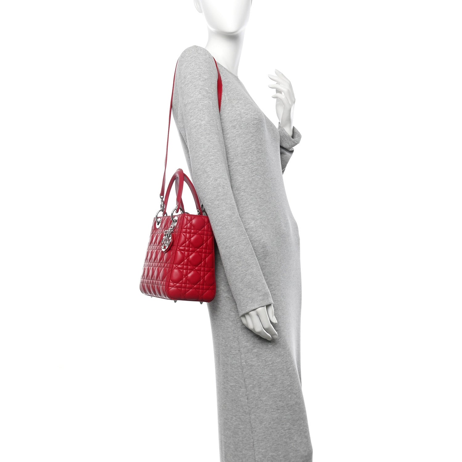 Christian Dior Lambskin Cannage Medium Lady Dior Red 2 of 10