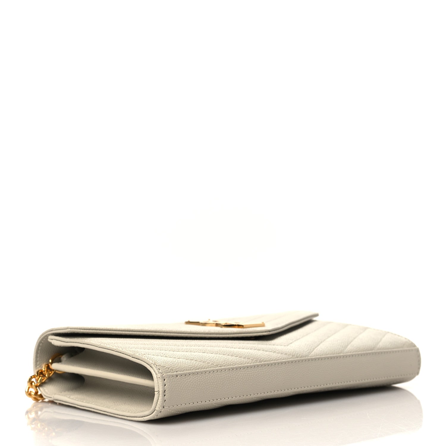 Saint Laurent Grain De Poudre Matelasse Chevron Monogram Chain Wallet Blanc Vintage 4 of 6