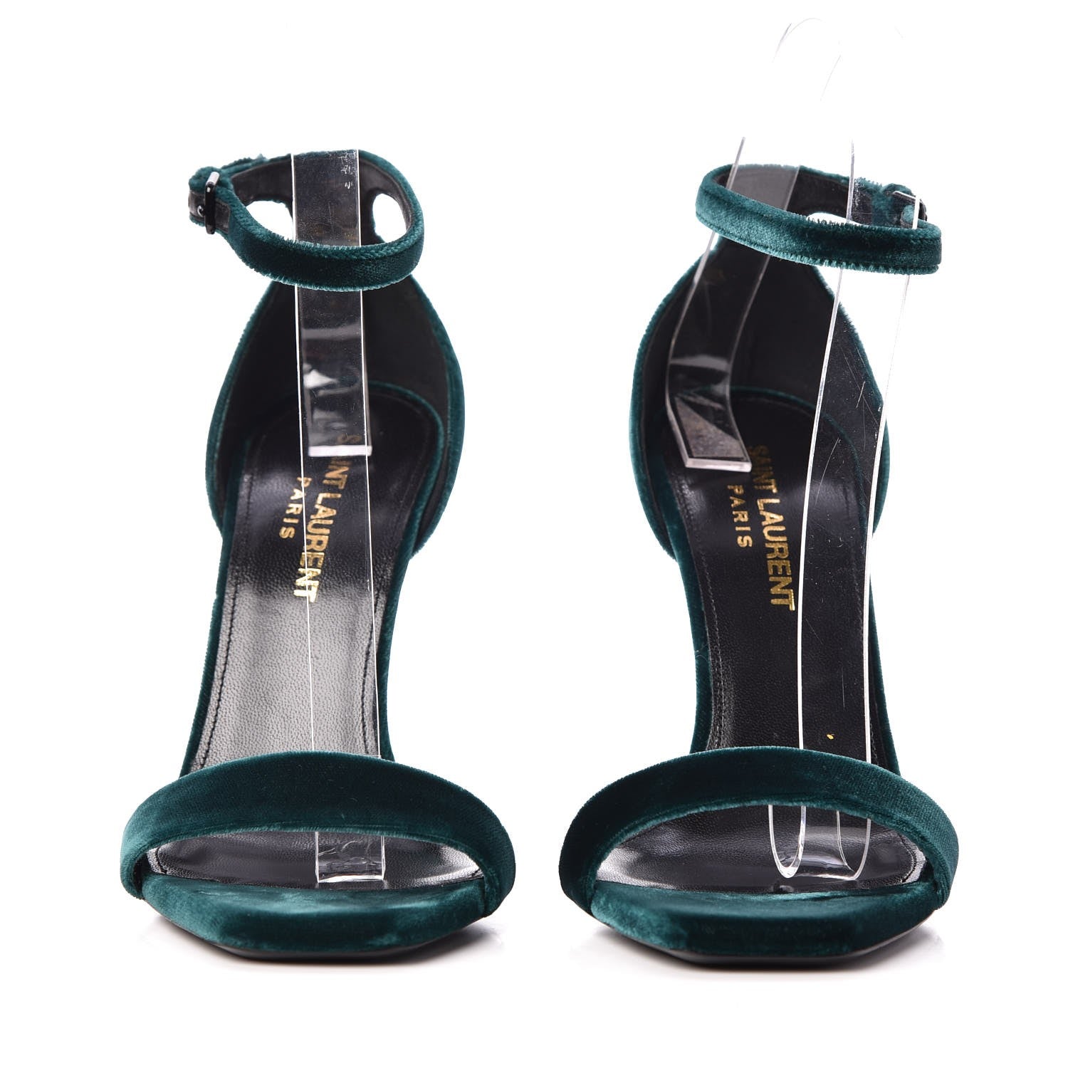 Saint Laurent Velvet Amber 105 Ankle Strap Sandals 35 Malachite 2 of 8