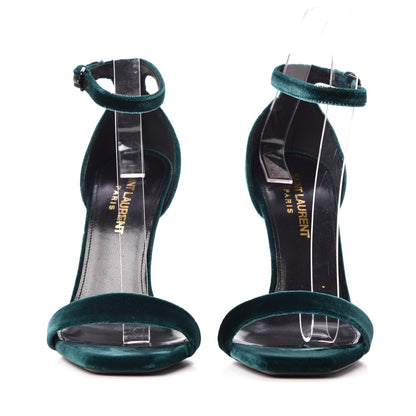 Saint Laurent Velvet Amber 105 Ankle Strap Sandals 35 Malachite 2 of 8