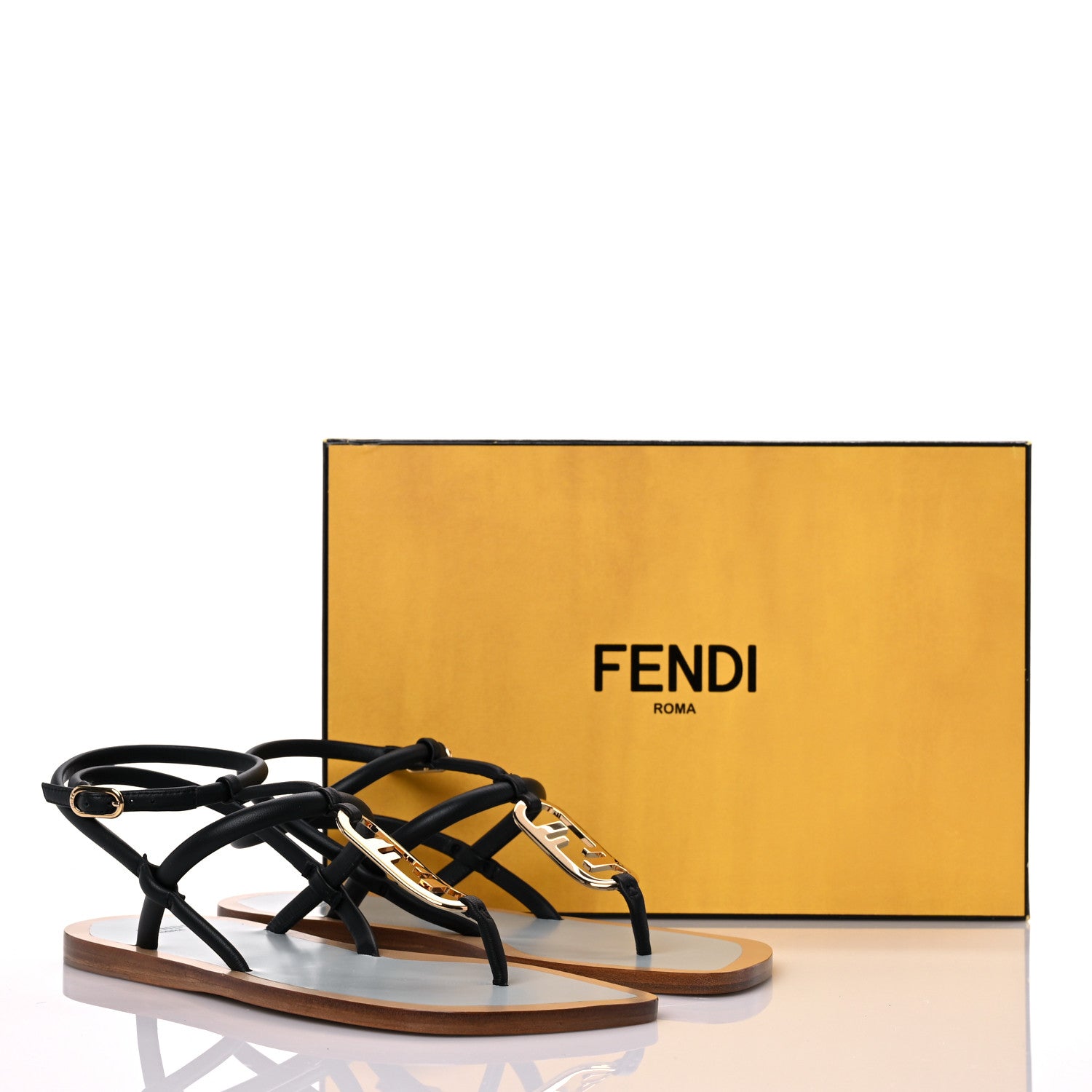 Fendi Nappa O’Lock Flat Thong Sandals 38 Black 9 of 9