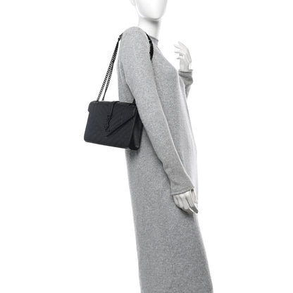 Saint Laurent Grain De Poudre Textured Mixed Matelasse Triquilt Medium Monogram Monochrome Satchel Black 2 of 10