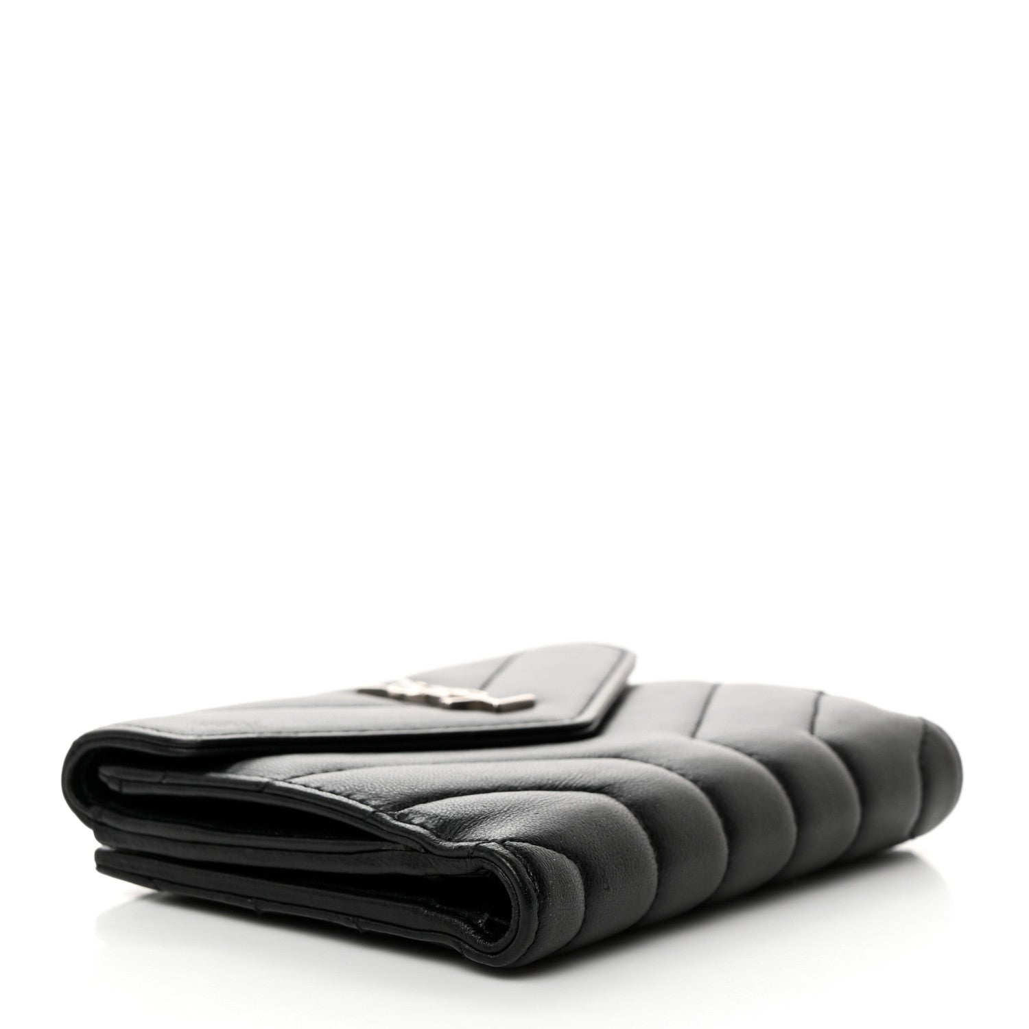Saint Laurent Lambskin Y Quilted Monogram Compact Loulou Wallet Black 4 of 9