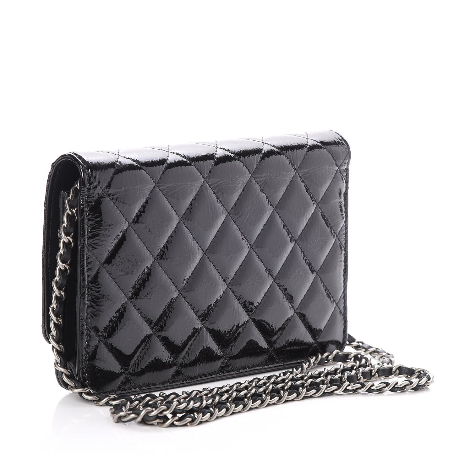 Patent Goatskin Quilted Paris Dallas Wallet On Chain WOC Black
