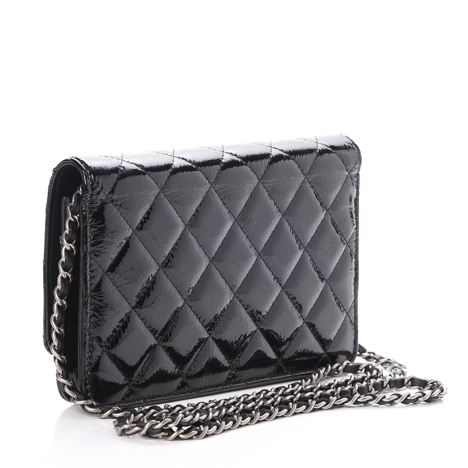 Chanel Patent Goatskin Quilted Paris Dallas Wallet On Chain WOC Black 3 of 9