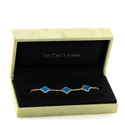 Van Cleef & Arpels 18K Yellow Gold Blue Agate 5 Motifs Vintage Alhambra Bracelet 6 of 6