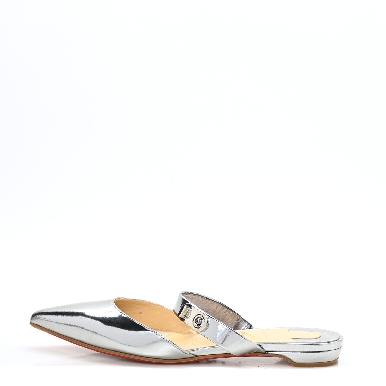 Christian Louboutin Patent Calfskin Choc Flat Mules 35.5 Silver 1 of 7