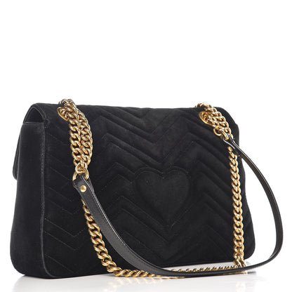 Gucci Velvet Matelasse Medium GG Marmont Shoulder Bag Black 10 of 15