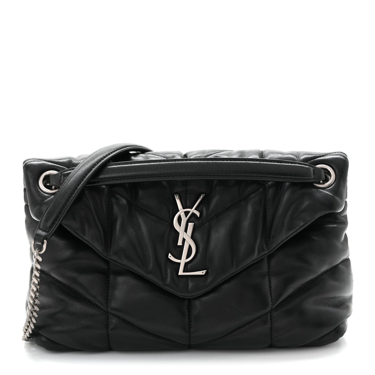 Lambskin Quilted Small Loulou Puffer Monogram Chain Satchel Black