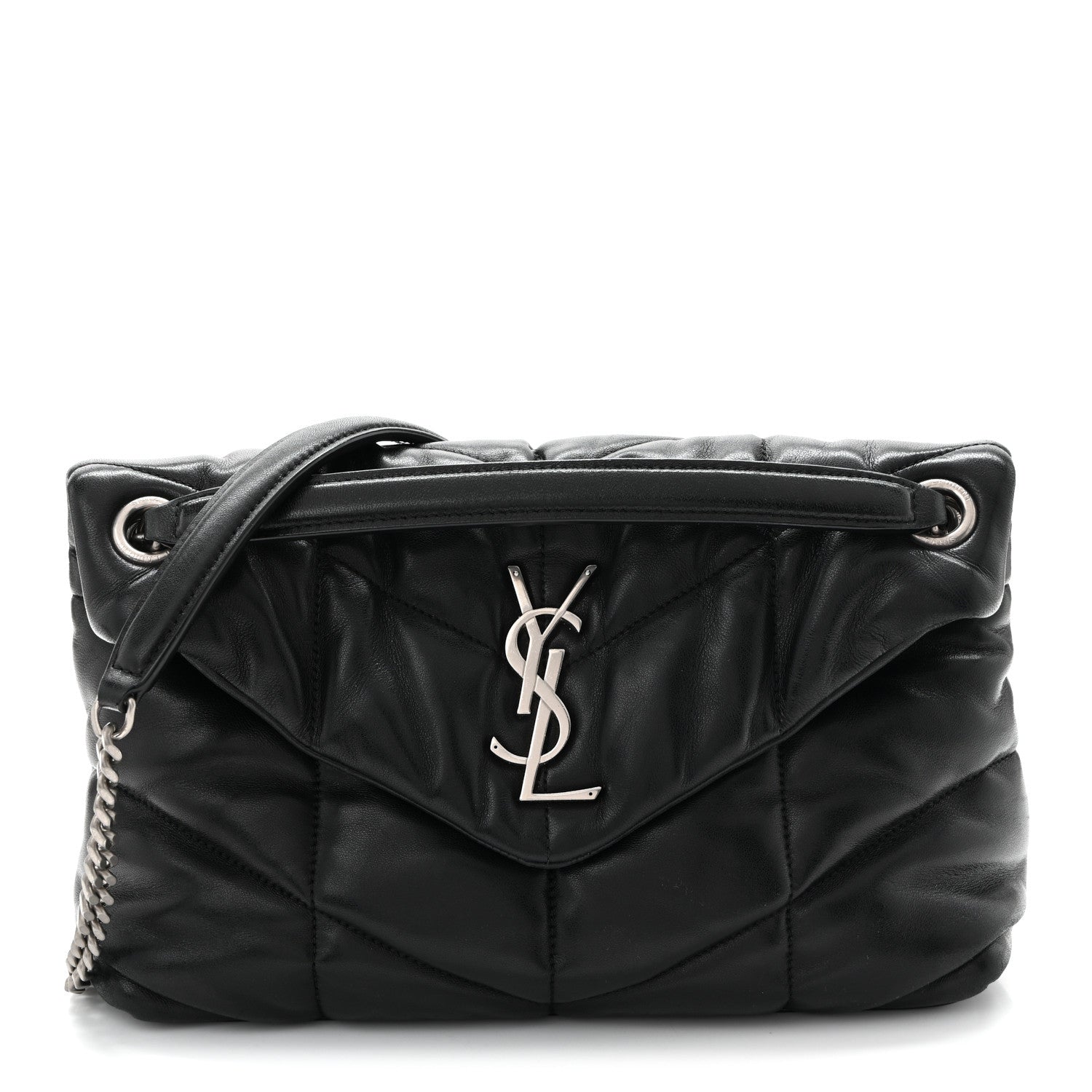 Saint Laurent Lambskin Quilted Small Loulou Puffer Monogram Chain Satchel Black 1 of 10